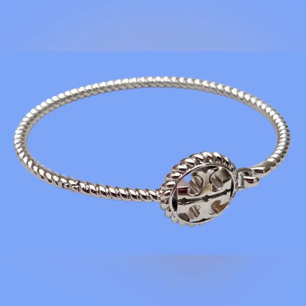 TORY BURCH ROPE HINGED SILVER BRACELET
